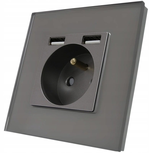 Steckdose Steckdose Glas Grau + Doppel-USB-Ladesteckdose Typ A+A 2.4A