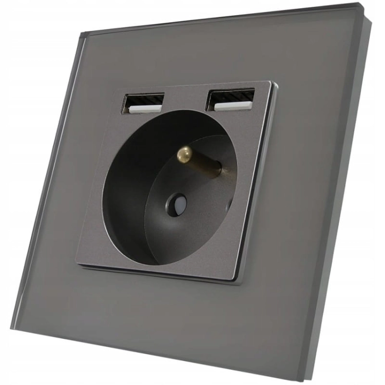 Steckdose Steckdose Glas Grau + Doppel-USB-Ladesteckdose Typ A+A 2.4A