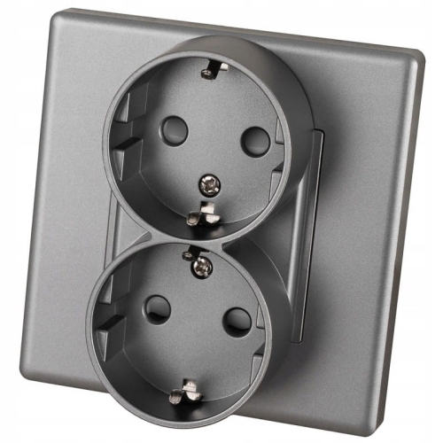 Doppelsteckdose Schuko Grau Mit Schutzkontakt Ohne Erdungsstift Set Mit Rahmen PVC