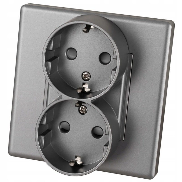Doppelsteckdose Schuko Grau Mit Schutzkontakt Ohne Erdungsstift Set Mit Rahmen PVC