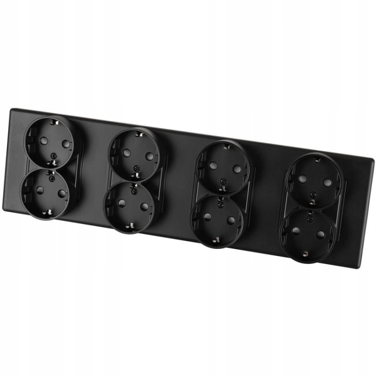 Schuko-Vierfachsteckdose Schwarz PVC-Vierfachrahmen Und 4 X Steckdose