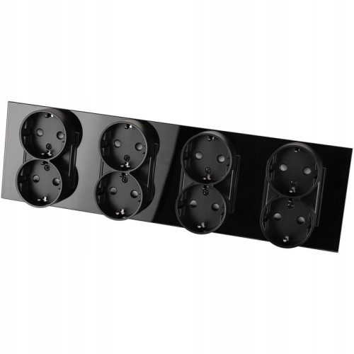 Vierfachsteckdose Schuko Glas Schwarz Vierfachrahmen 4 X Steckdose