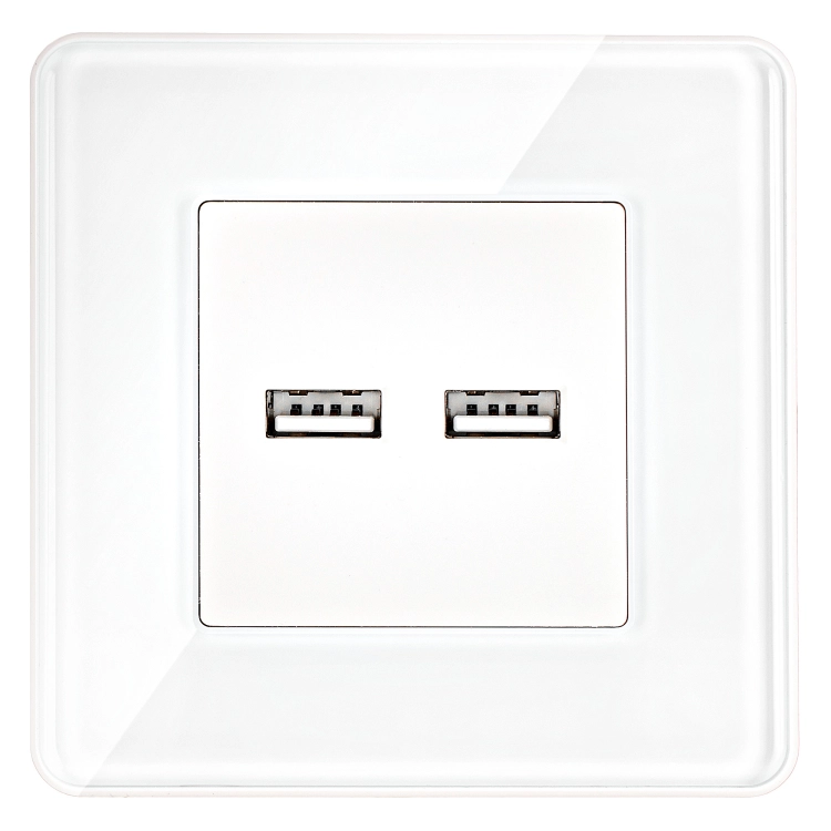 Doppelte USB-Ladesteckdose 3.1A Weiß Set Mit Glasrahmen Glänzend MIUUN
