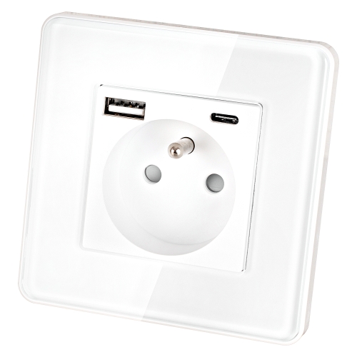 Steckdose Glas Glänzend Mit Erdungsstift + Doppelte USB-Ladesteckdose USB A+C 20W MIUUN