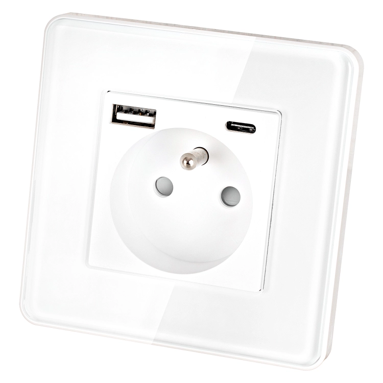 Steckdose Glas Glänzend Mit Erdungsstift + Doppelte USB-Ladesteckdose USB A+C 20W MIUUN