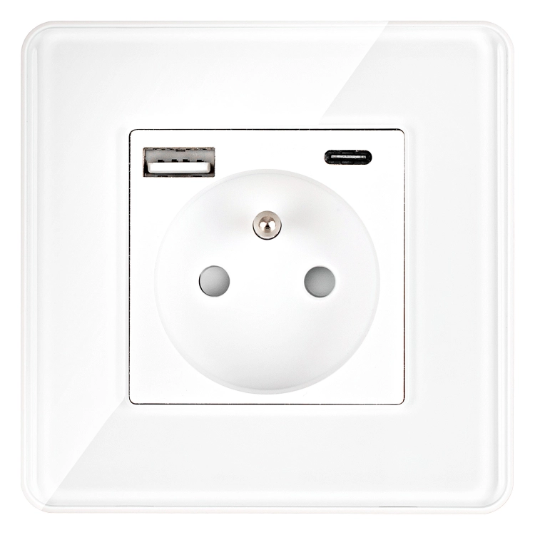 Steckdose Glas Glänzend Mit Erdungsstift + Doppelte USB-Ladesteckdose USB A+C 20W MIUUN