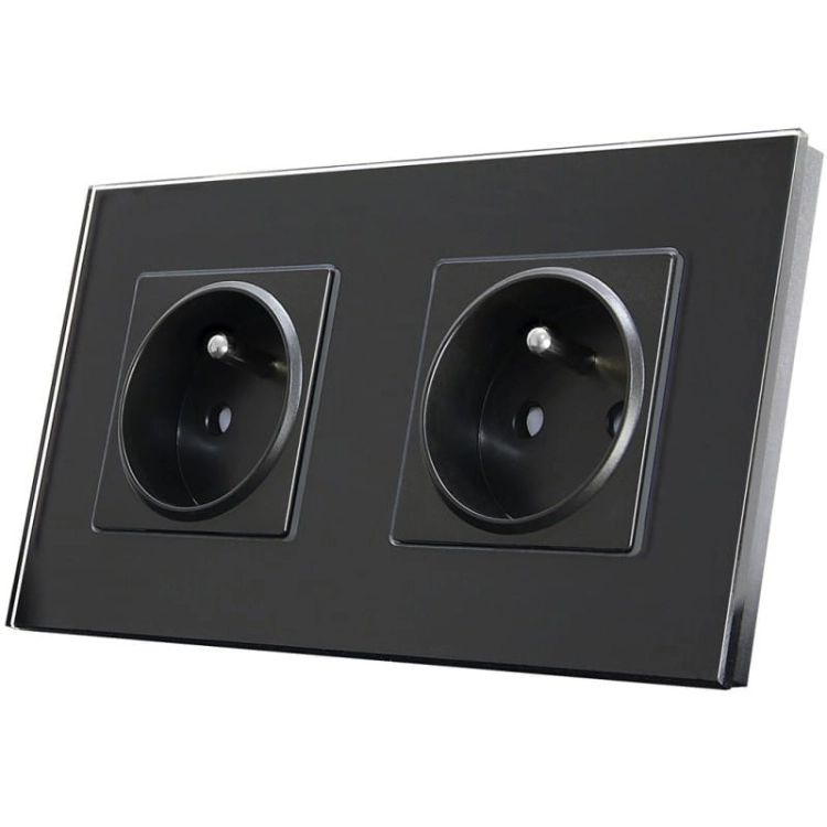 Glas-Doppelsteckdose Schwarz Set Doppelrahmen Und 2 X Einzelsteckdose Mit Erdungsstift