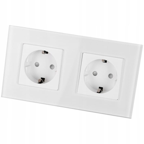 Glas-Doppelsteckdose Schuko Weiß Doppelrahmen Und 2 X Steckdose