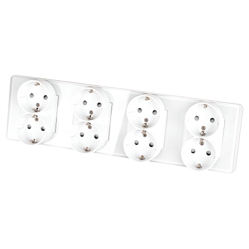 Steckdose Vierfach Glas Hochglanz Schuko Weiß Vierfachrahmen Und 4 X Steckdose