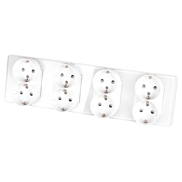Steckdose Vierfach Glas Hochglanz Schuko Weiß Vierfachrahmen Und 4 X Steckdose