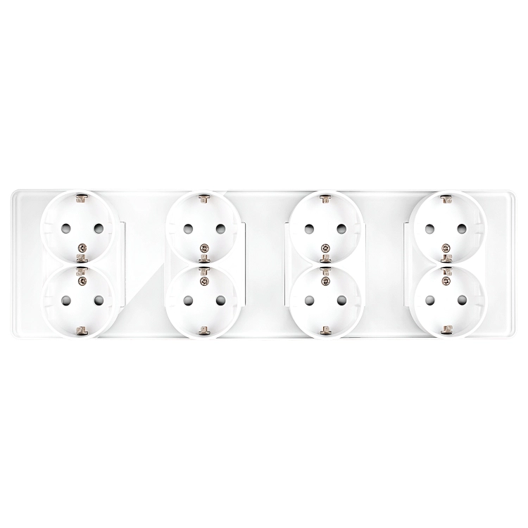 Steckdose Vierfach Glas Hochglanz Schuko Weiß Vierfachrahmen Und 4 X Steckdose