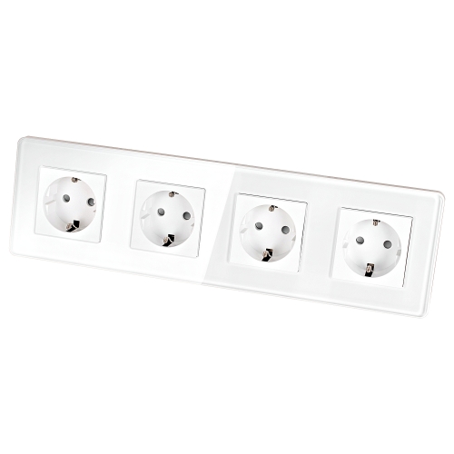 Steckdose Vierfach Glas Hochglanz Schuko Weiß Vierfachrahmen Und 4 X Steckdose