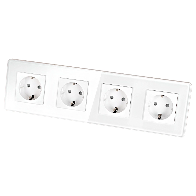 Steckdose Vierfach Glas Hochglanz Schuko Weiß Vierfachrahmen Und 4 X Steckdose