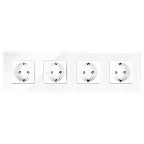 Steckdose Vierfach Glas Hochglanz Schuko Weiß Vierfachrahmen Und 4 X Steckdose