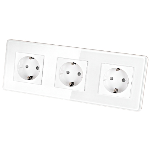 Steckdose Dreifach Glas Hochglanz Weiß Schuko Dreifachrahmen Und 3 X Steckdose