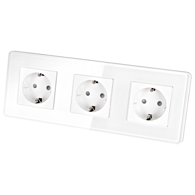 Steckdose Dreifach Glas Hochglanz Weiß Schuko Dreifachrahmen Und 3 X Steckdose