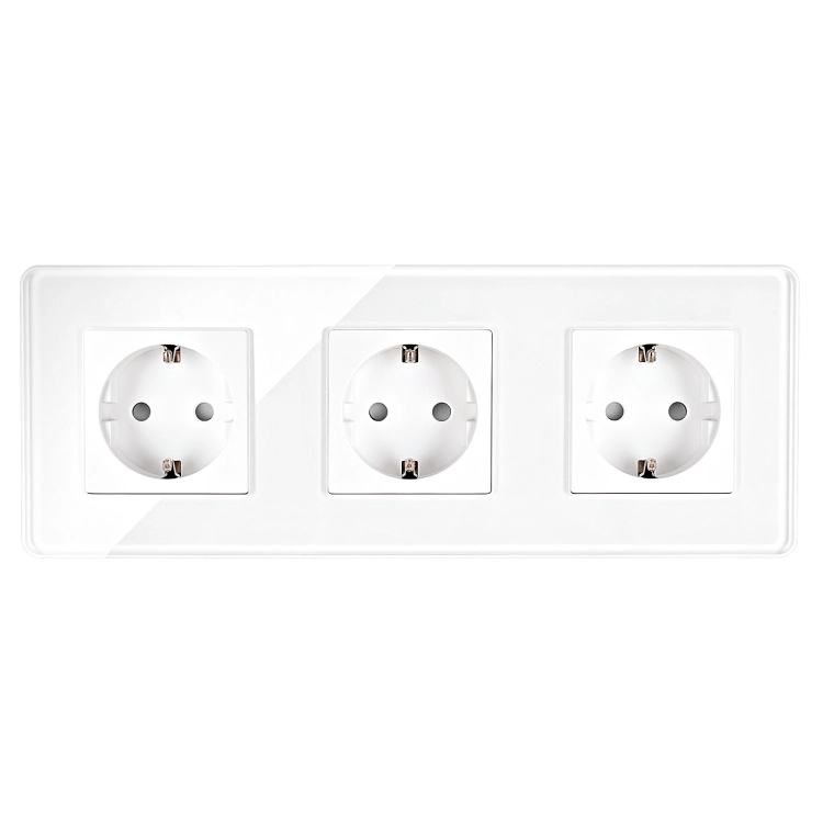 Steckdose Dreifach Glas Hochglanz Weiß Schuko Dreifachrahmen Und 3 X Steckdose