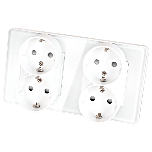 Steckdose Vierfach Glas Hochglanz Schuko Weiß Und Doppelrahmen 2 X Steckdose