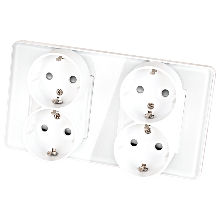 Steckdose Vierfach Glas Hochglanz Schuko Weiß Und Doppelrahmen 2 X Steckdose