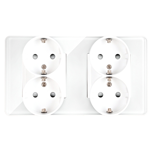 Steckdose Vierfach Glas Hochglanz Schuko Weiß Und Doppelrahmen 2 X Steckdose