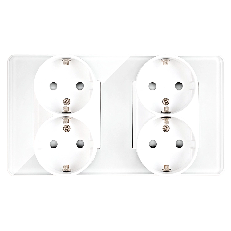 Steckdose Vierfach Glas Hochglanz Schuko Weiß Und Doppelrahmen 2 X Steckdose