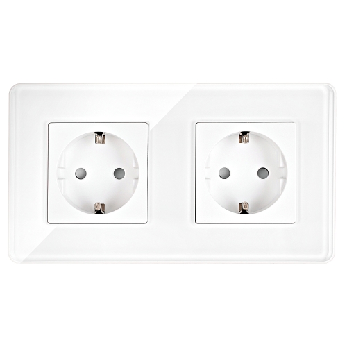 Doppelsteckdose Glas Hochglanz Schuko Weiß Und Doppelrahmen 2 X Steckdose