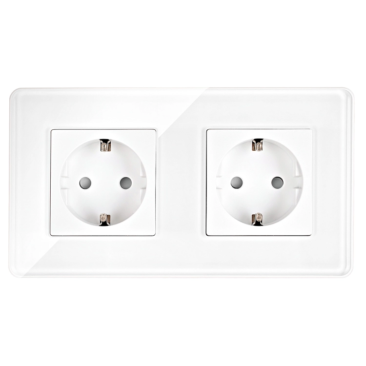 Doppelsteckdose Glas Hochglanz Schuko Weiß Und Doppelrahmen 2 X Steckdose