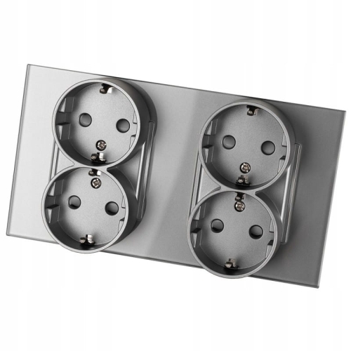 Doppelsteckdose Vierfach Glas Schuko Grau Glas Doppelrahmen