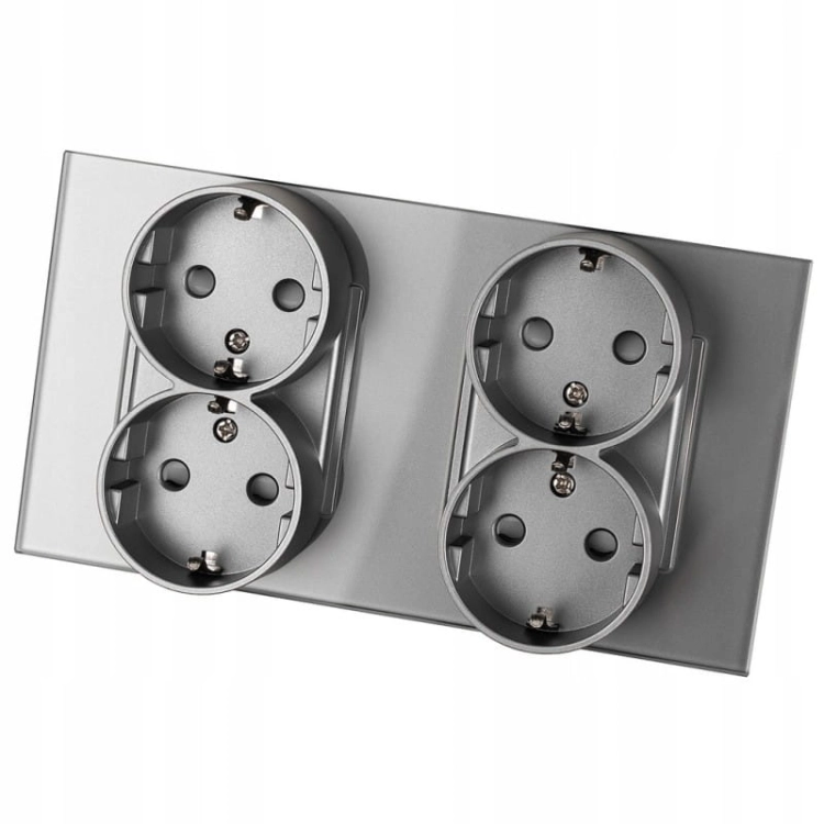 Doppelsteckdose Vierfach Glas Schuko Grau Glas Doppelrahmen