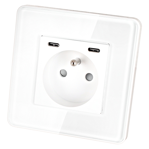 Steckdose Glas Hochglanz + Doppel-USB-Ladesteckdose USB C+C 20W Weiß MIUUN