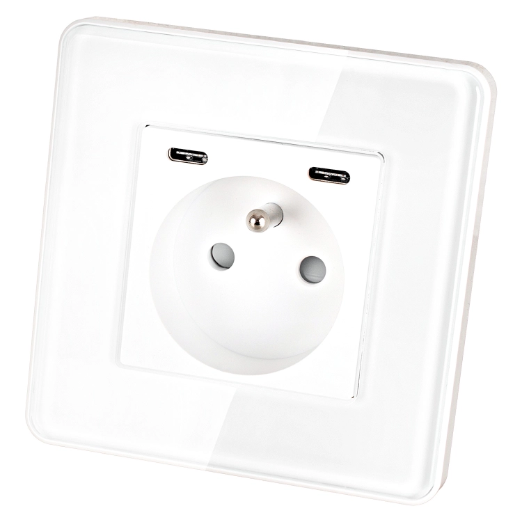 Steckdose Glas Hochglanz + Doppel-USB-Ladesteckdose USB C+C 20W Weiß MIUUN