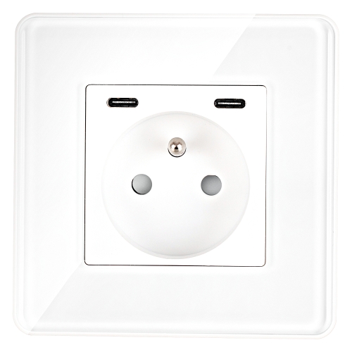 Steckdose Glas Hochglanz + Doppel-USB-Ladesteckdose USB C+C 20W Weiß MIUUN