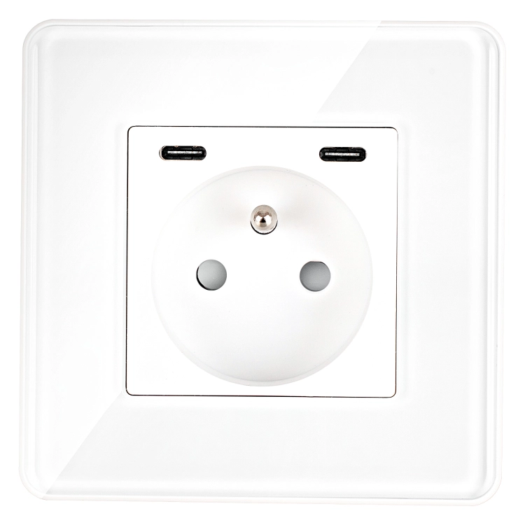 Steckdose Glas Hochglanz + Doppel-USB-Ladesteckdose USB C+C 20W Weiß MIUUN