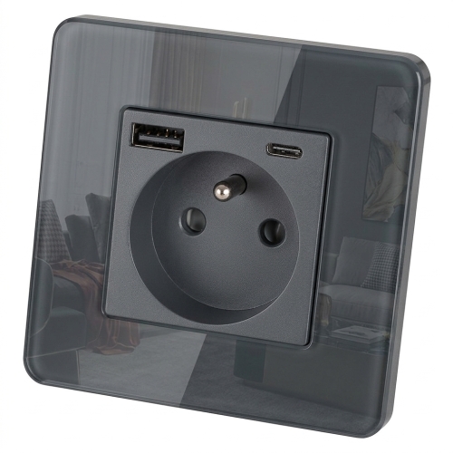 Steckdose Glas Hochglanz Mit Erdungsstift + Doppel-USB-Ladesteckdose USB A+C 20W MIUUN