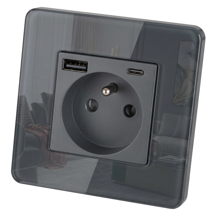 Steckdose Glas Hochglanz Mit Erdungsstift + Doppel-USB-Ladesteckdose USB A+C 20W MIUUN