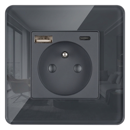 Steckdose Glas Hochglanz Mit Erdungsstift + Doppel-USB-Ladesteckdose USB A+C 20W MIUUN