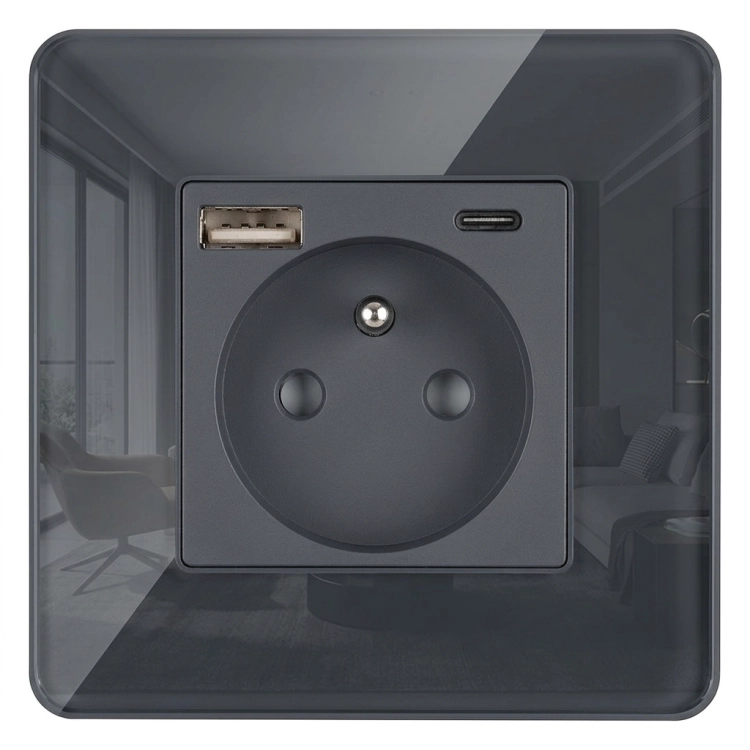 Steckdose Glas Hochglanz Mit Erdungsstift + Doppel-USB-Ladesteckdose USB A+C 20W MIUUN