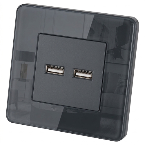 Doppelte USB-Ladesteckdose 3.1A Grau Set Mit Glasrahmen Glänzend MIUUN