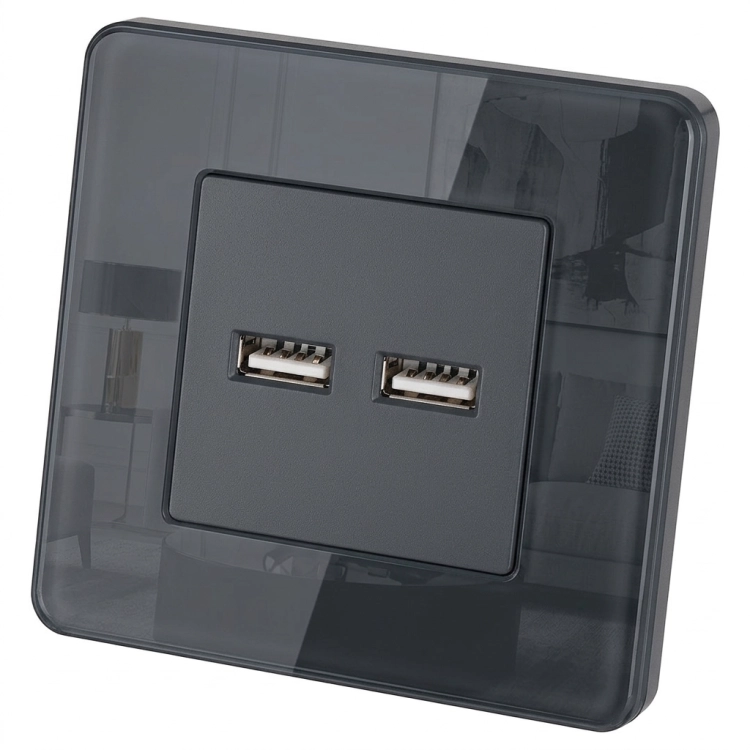 Doppelte USB-Ladesteckdose 3.1A Grau Set Mit Glasrahmen Glänzend MIUUN