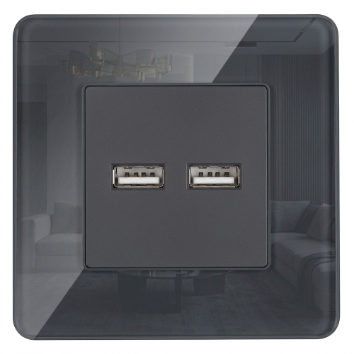 Doppelte USB-Ladesteckdose 3.1A Grau Set Mit Glasrahmen Glänzend MIUUN