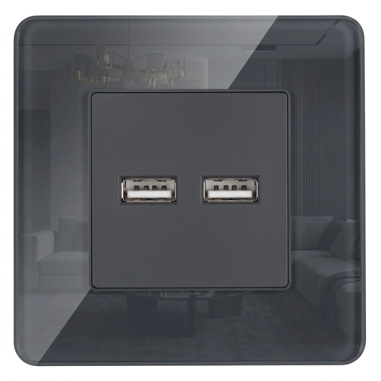 Doppelte USB-Ladesteckdose 3.1A Grau Set Mit Glasrahmen Glänzend MIUUN