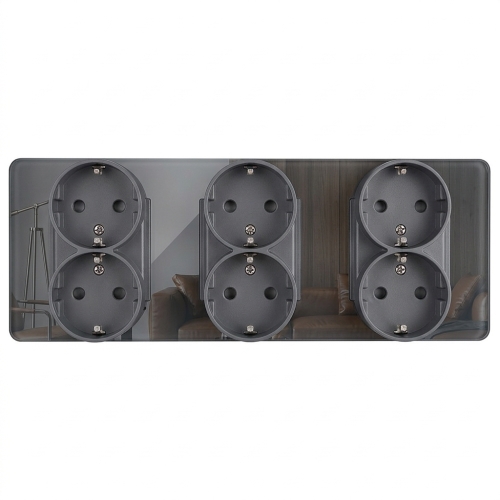 Dreifachsteckdose Glas Glänzend Grau Schuko Dreifachrahmen Und 3 X Steckdose