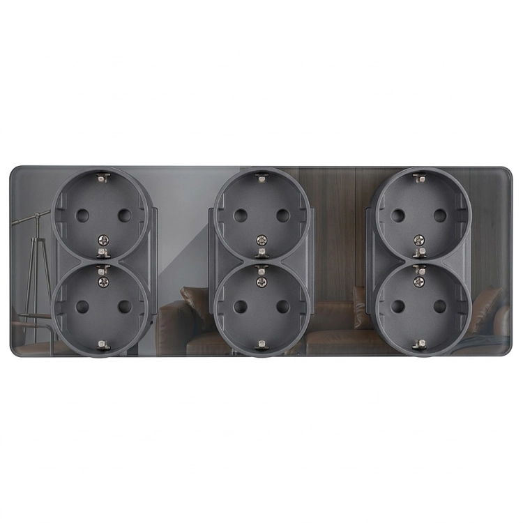 Dreifachsteckdose Glas Glänzend Grau Schuko Dreifachrahmen Und 3 X Steckdose