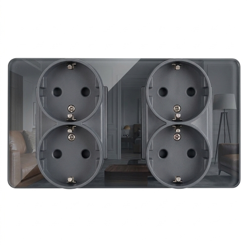 Doppelsteckdose Glas Glänzend Schuko Grau Und Doppelrahmen 2 X Steckdose