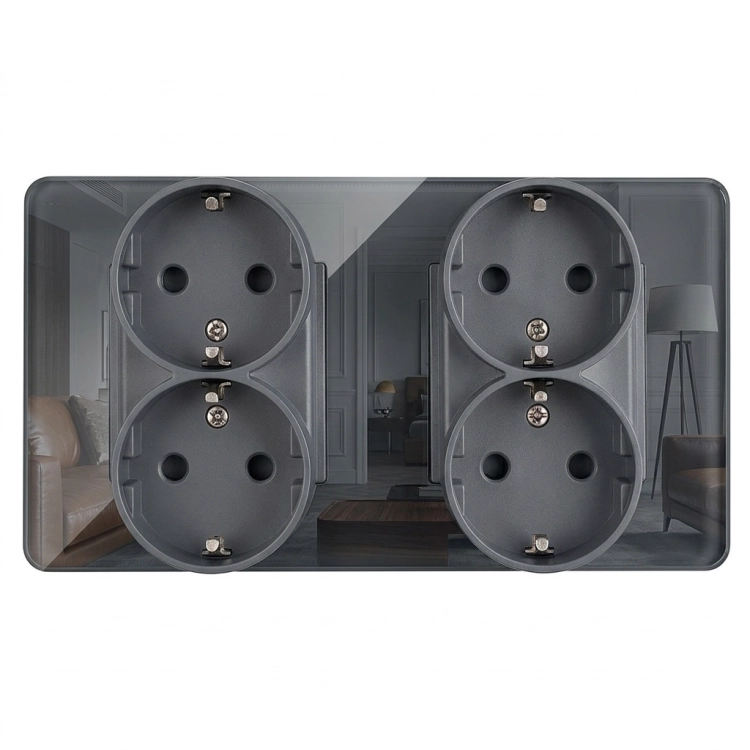 Doppelsteckdose Glas Glänzend Schuko Grau Und Doppelrahmen 2 X Steckdose