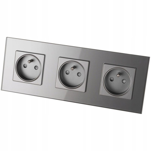 Dreifach-Steckdose Glas Grau Set Dreifachrahmen Und 3 X Einzelsteckdose