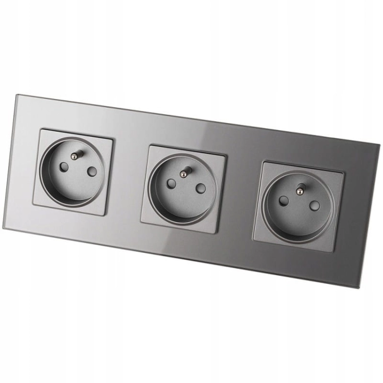 Dreifach-Steckdose Glas Grau Set Dreifachrahmen Und 3 X Einzelsteckdose
