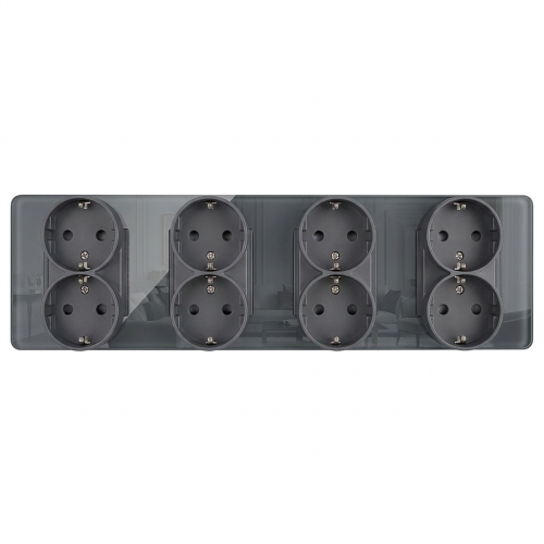 Vierfach-Steckdose Glas Hochglanz Schuko Grau Vierfachrahmen Und 4 X Steckdose