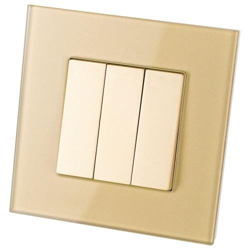 Dreifacher Wechselschalter Glatt Glas Gold MIUUN