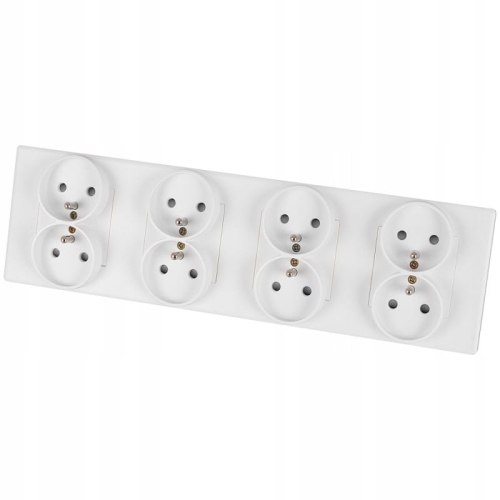 Vierfach-Steckdose Weiß Erdungsstift Set PVC-Vierfachrahmen 4 X Doppelsteckdose